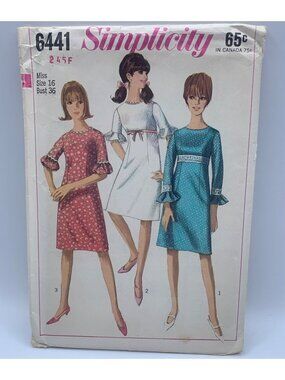 Simplicity Misses Dress Sewing Pattern Size 16 6441 - Uncut 1960s